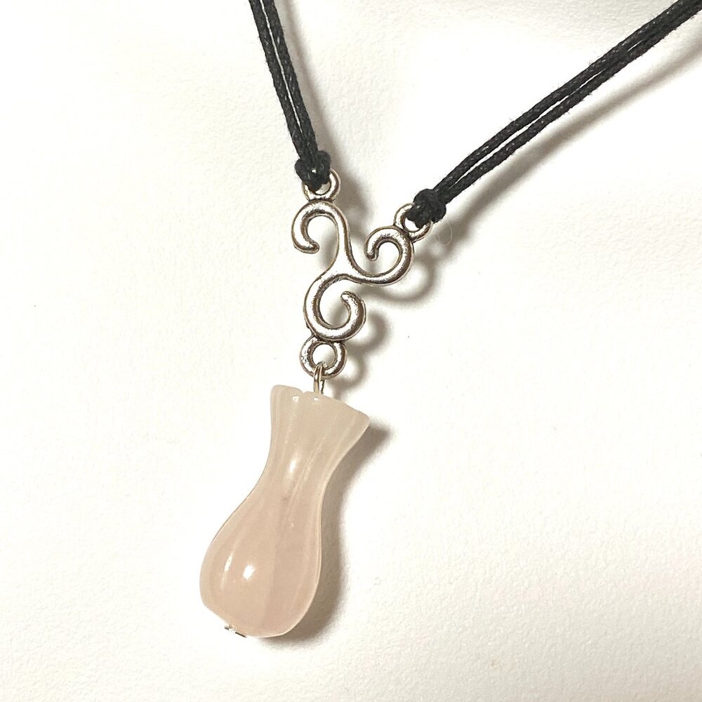 2/$20, Genuine Rose Quartz Flower Bud Lariat Cord Necklace